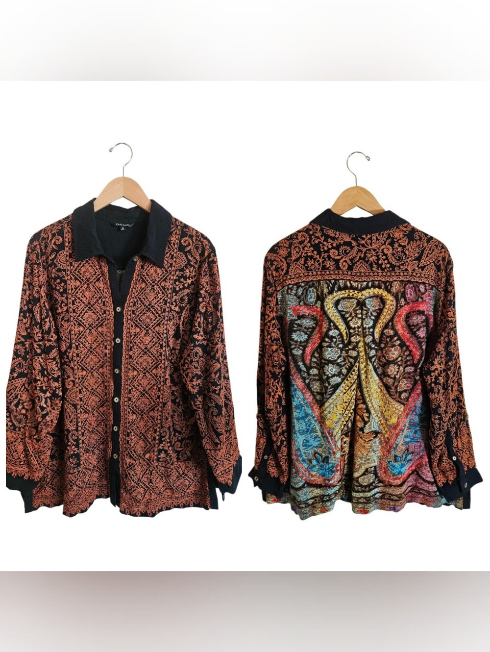 John Mark Floral Bohemian Embroidered Colorful Button-down Cottagecore Tunic 2X